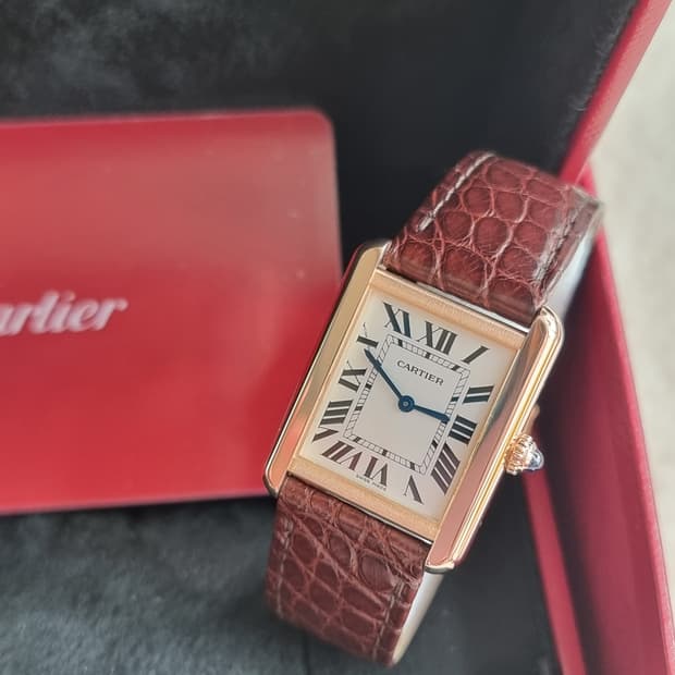 [까르띠에 풀세트] 탱크솔로 18K 로즈골드 SM 남여공용 시계 20년