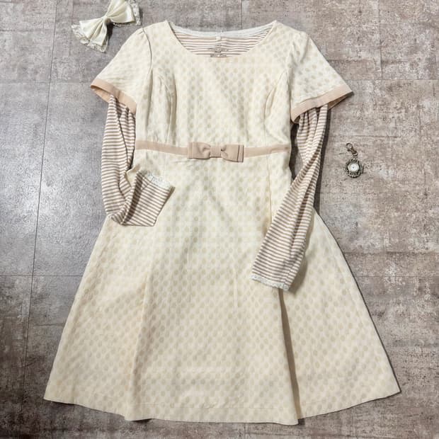 도트 패턴 리본 원피스 레이스 이너 티 2pcs SET