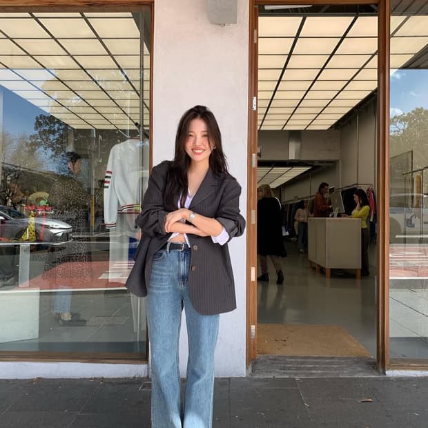 타낫 핀 스트라이프 자켓 아우터 단가라 코드유 호와스 위아썸 시에 모도