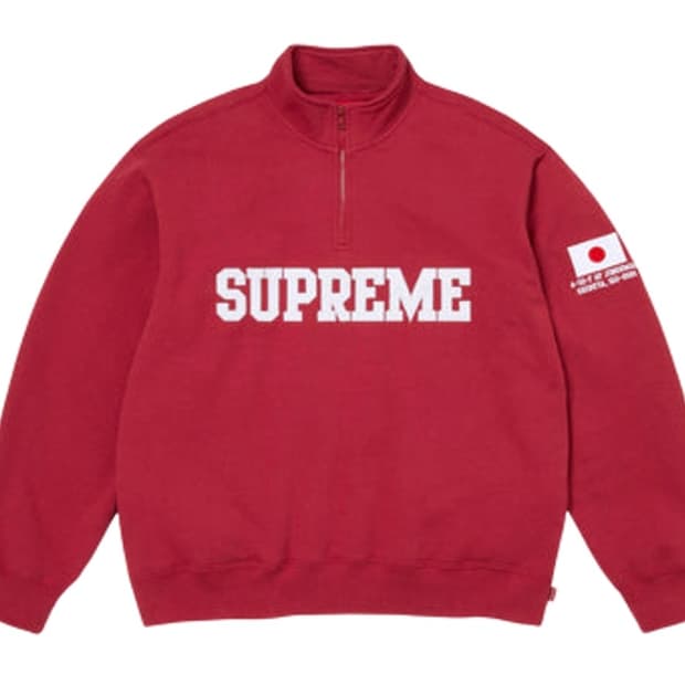 실착 3회 슈프림 샵 플래그 하프 집 풀오버 다크 레드 도쿄 - 26SS