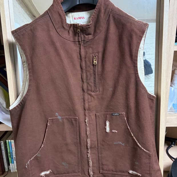 [M] 카미야 워싱 데미지 베스트 브라운