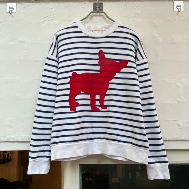 etre cecile 불독 프린팅 스트라이프 스웨트 셔츠 M