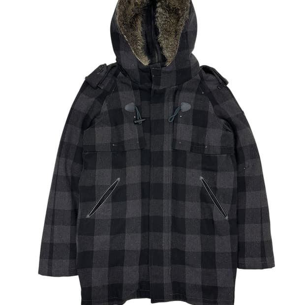 Diesel 체크 퍼 후드 코트