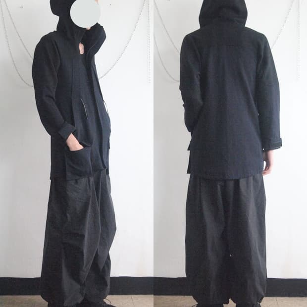 요지야마모토 후드 하이넥 울 코트