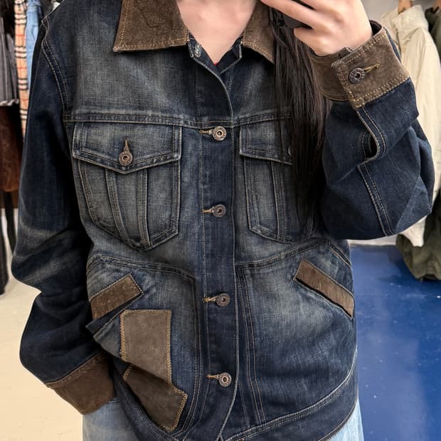 Tianlang Jianni 스웨이드 패치 데님 자켓