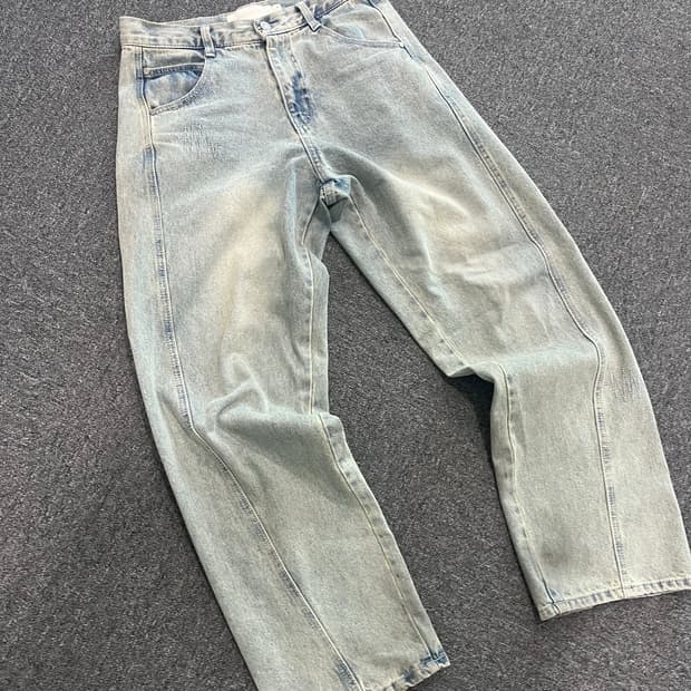 세컨모놀로그 커브드 연청 와이드 데님 팬츠 30