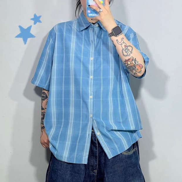 빈티지 체크 반팔 셔츠 2XL
