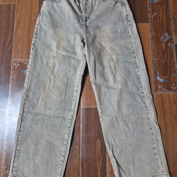 [50]노이어 더티워싱 와이드 데님 팬츠 더스티그레이