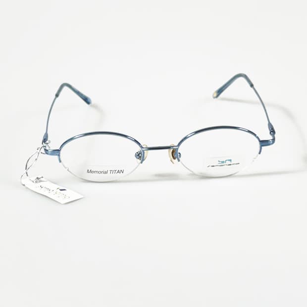 SEMONEMO 블루 메탈 티타늄 오벌 반무테 빈티지 안경