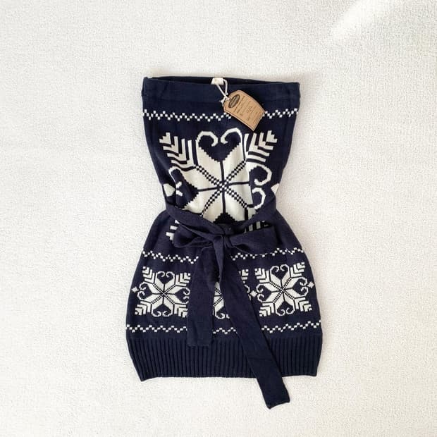 네이비 눈꽃노르딕 니트 미니원피스