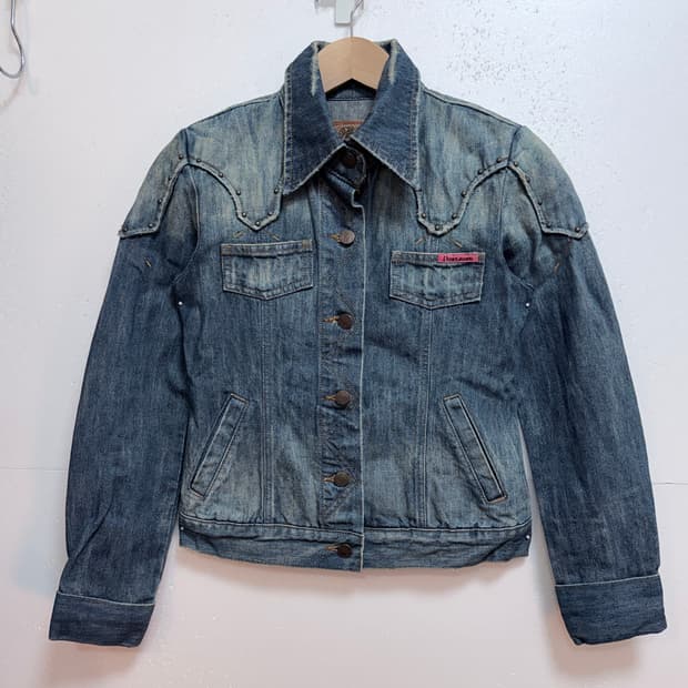 펄진 Pearl Jeans 스터드 데님 자켓 S 여성 청자켓