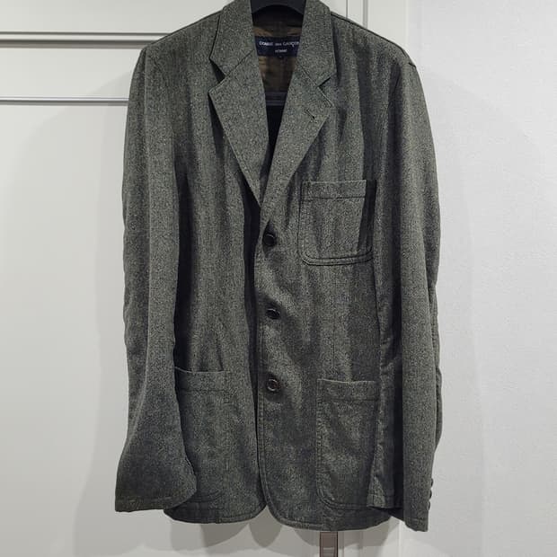 꼼데가르송 옴므 퍼커링 카키 울자켓 반우라 L