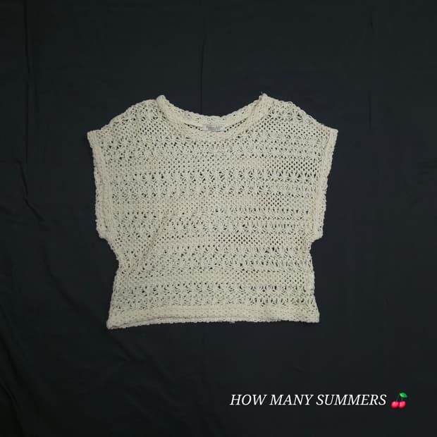 ​일본 빈티지 크로쉐 니트 조끼 펀칭 레이스 반팔 탑 여름 레이어드 뷔스