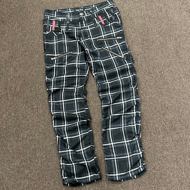 82)Nylaus vintage 레이어드 체크패턴 네이비 팬츠