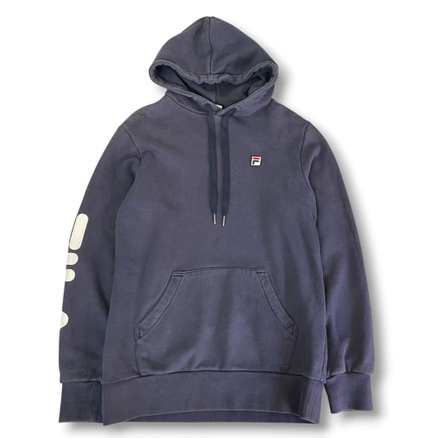 FILA 클래식 미니 로고 네이비 후드티 S