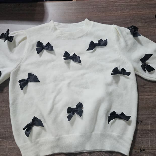 화이트 리본 반팔 니트 M