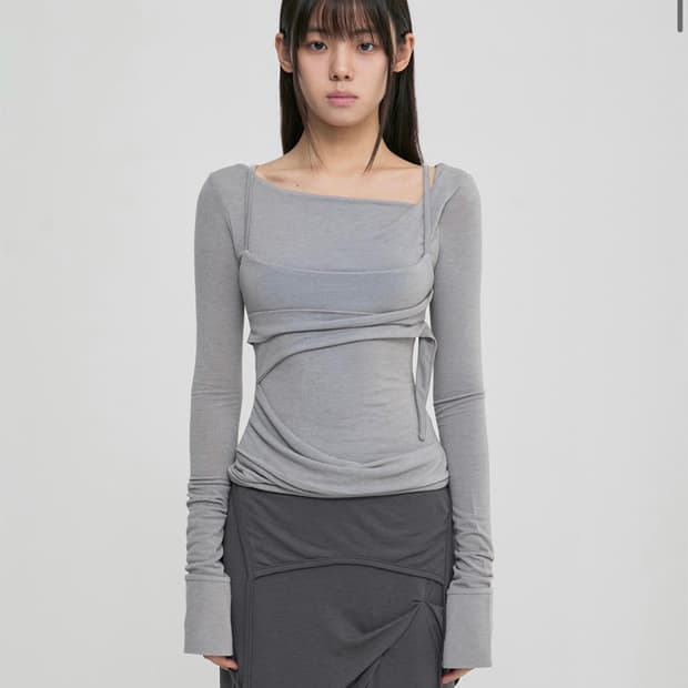 Layered Bustier Long Sleeve (Gray)