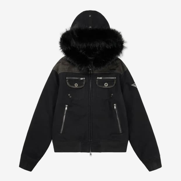 아캄 블루종 Fur Camo Contrast Jacket (Black)