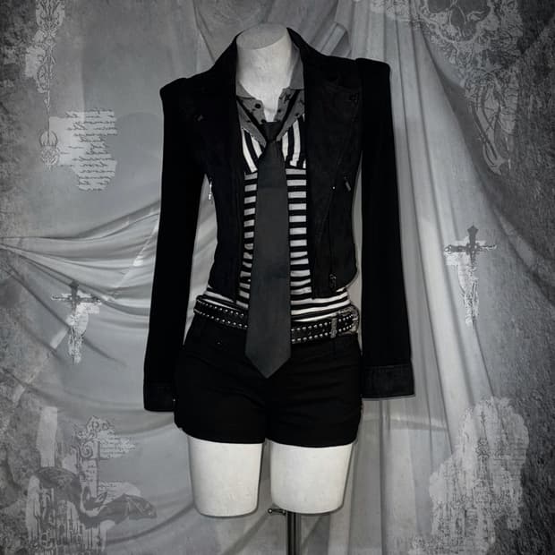 무채색 데일리해골펑크 레더 아디다스 코디세트 