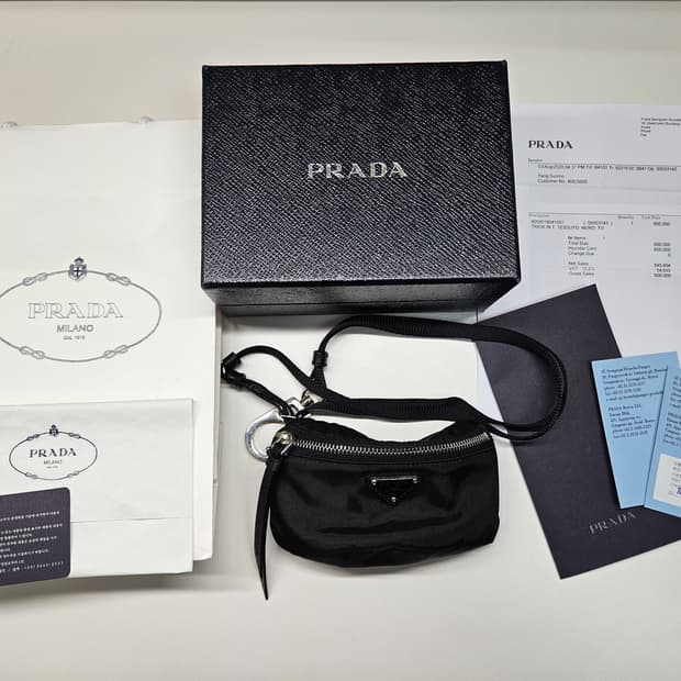 [정품, S+]프라다 나일론 스트랩 미니 파우치 블랙
