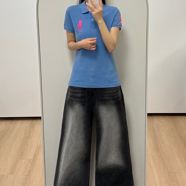 폴로 랄프로렌 슬림핏 빅포니 블루 카라 반팔 티셔츠