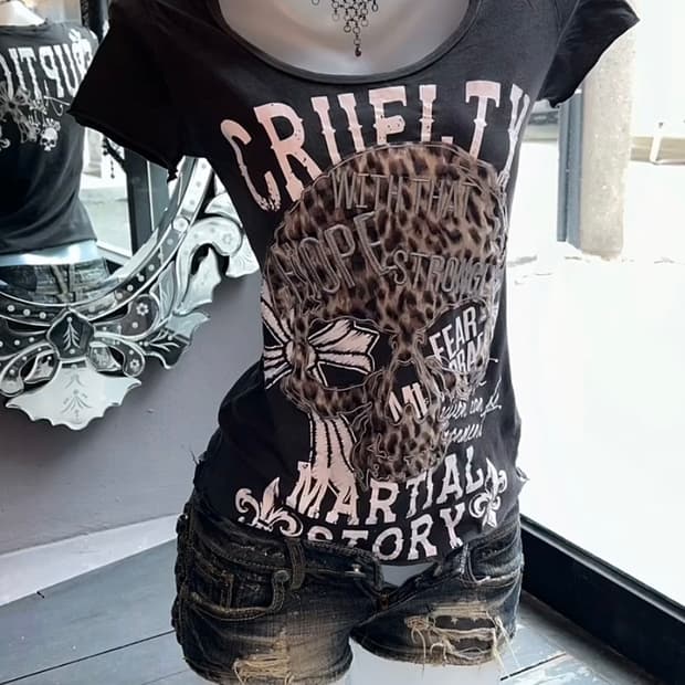 punk 펑크 해골 skull 레오파드 호피 반팔