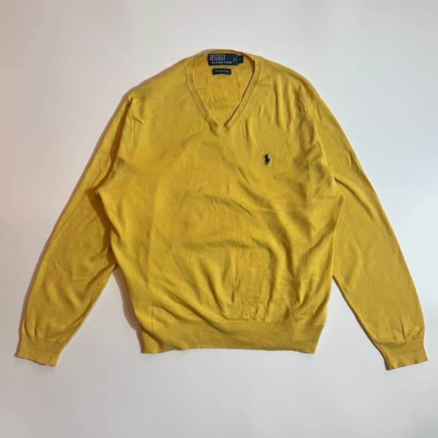 폴로 랄프로렌 옐로우 브이넥 니트