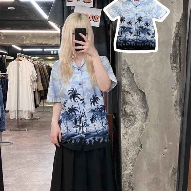 RJC 하와이안 반팔 셔츠 스카이블루 S #csz4026 