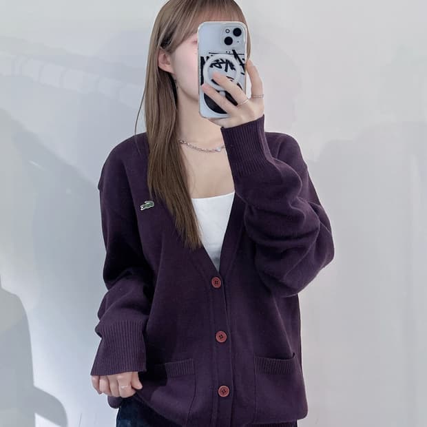 라코스테 스몰로고 버건디 가디건