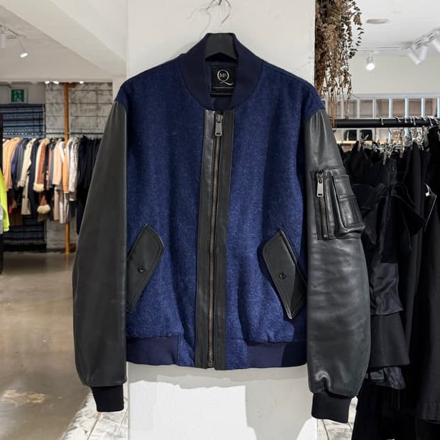 알렉산더 맥퀸 네이비 레더 콤비 블루종 자켓 