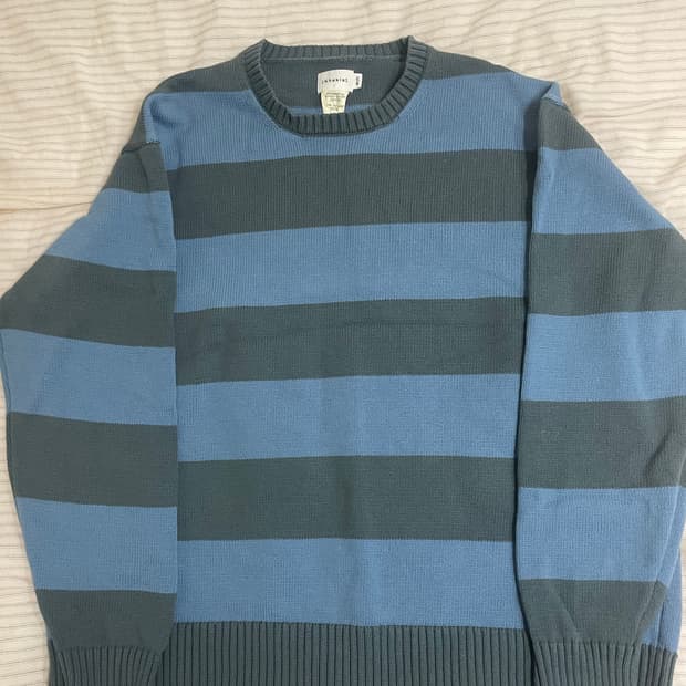 [m] 카키스 보더 스트라이프 니트 스웨터 블루/그레이