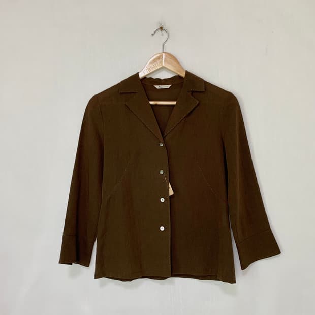 아쿠아스큐텀 브라운 린넨 7부 셔츠 자켓 빈티지 여성