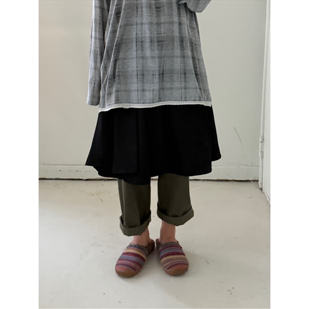 일본빈티지 블랙 핀턱 미디스커트