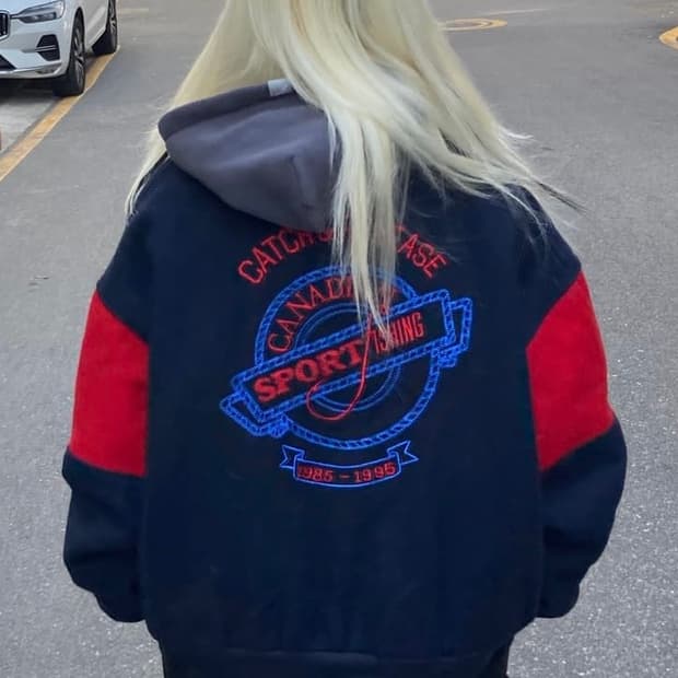 (빈티지)Made in Canada 체인스티치 컬러블록 울 바시티자켓