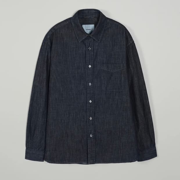 (4) 인더로우 워시드 데님 셔츠 블루블랙