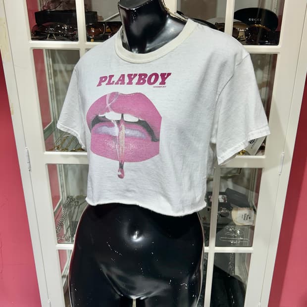 playboy T-shirt 플레이보이 입술 디자인 크롭 반팔