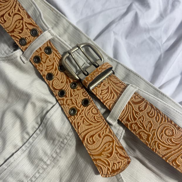 빈티지 카빙 레더 벨트