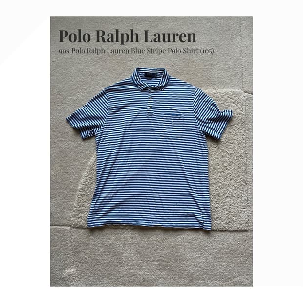 90s Polo Ralph Lauren 블루 스트라이프 폴로 셔츠 (10