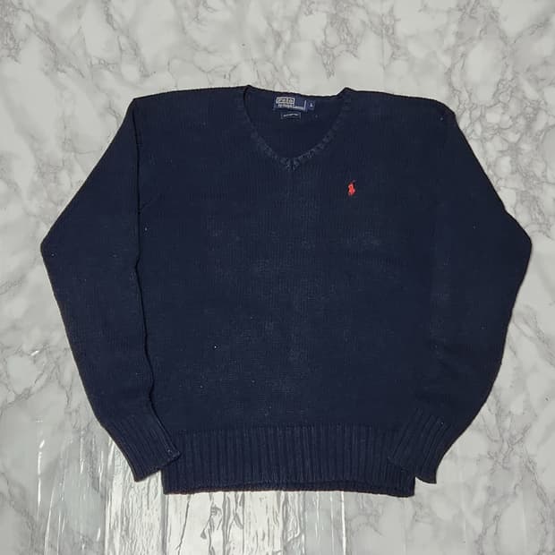 폴로 랄프로렌 딥네이비 브이넥 니트