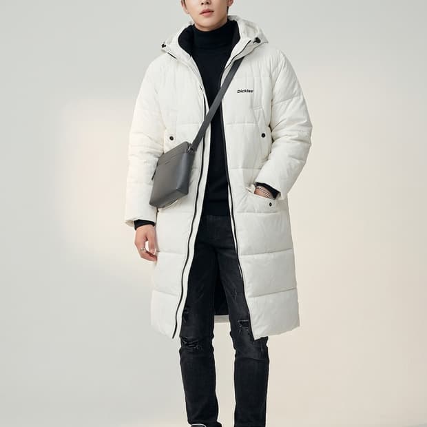 디키즈(Dickies) 화이트 후드 롱패딩