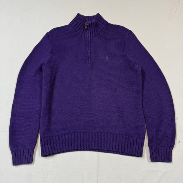 L) 폴로 랄프로렌 헤비코튼 반집업 니트 보라색/퍼플