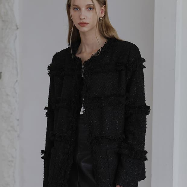 드헤베 Fringe Tweed Jacket Black 트위드 자켓 블랙