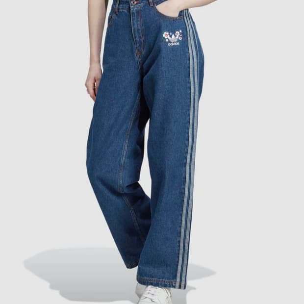 아디다스 플라워 데님 와이드 팬츠