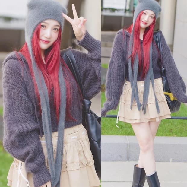 (새상품) 더티스 트위스트 앙고라 니트 비니 바라클라바 아이보