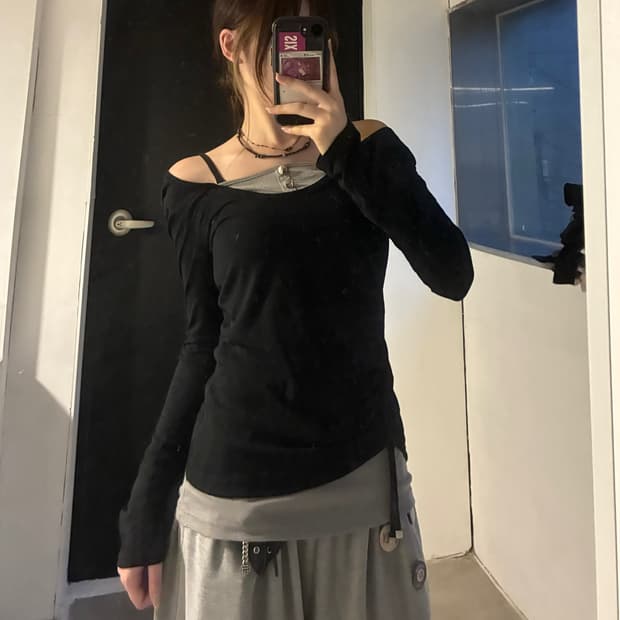 M)Maison Gilfy 빈티지 여성 지퍼 디테일 레이어드 롱슬리브