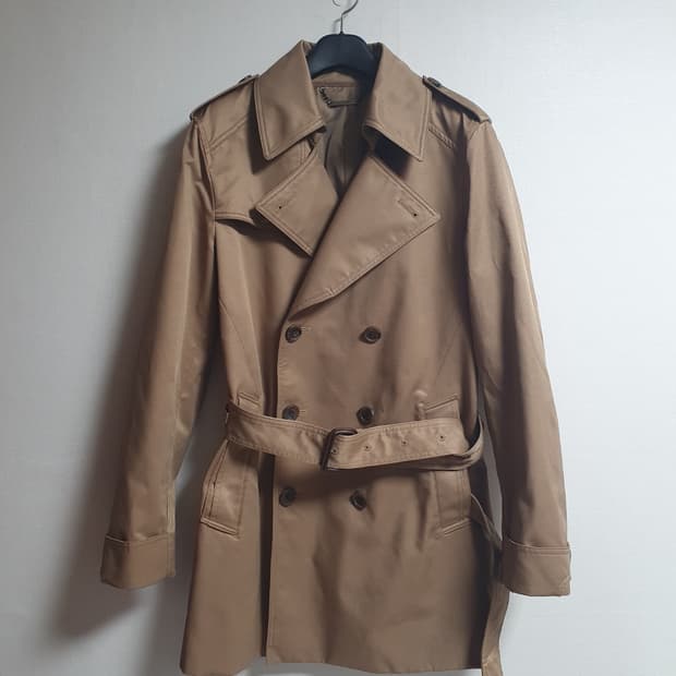 지오송지오 클래식 베이지 트렌치코트 벨티드 더블코트 카멜 베이지