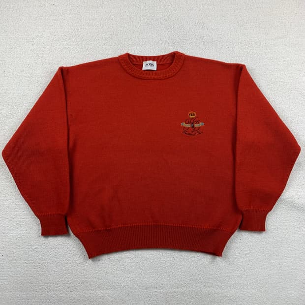 80-90s 휴고 보스 자수로고 퓨어 울 니트 오렌지