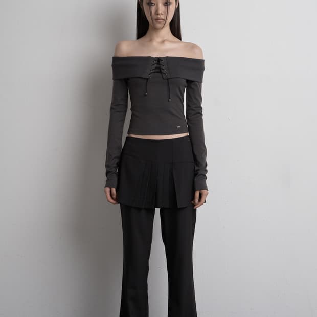 시너진  UNBALANCED SKIRT PANTS BLACK M