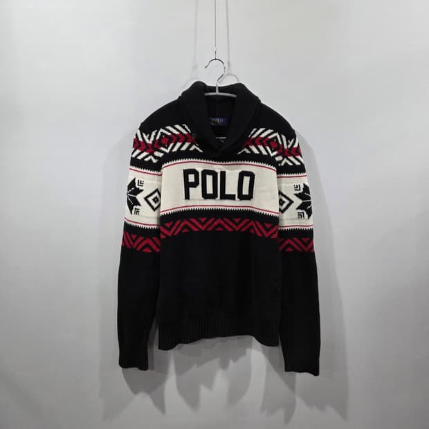 폴로랄프로렌 노르딕 패턴 숄카라 니트 L(14/16)