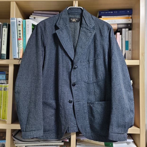더블알엘 인디고 솔트앤페퍼 샴브레이 3버튼 테일러드 워크자켓